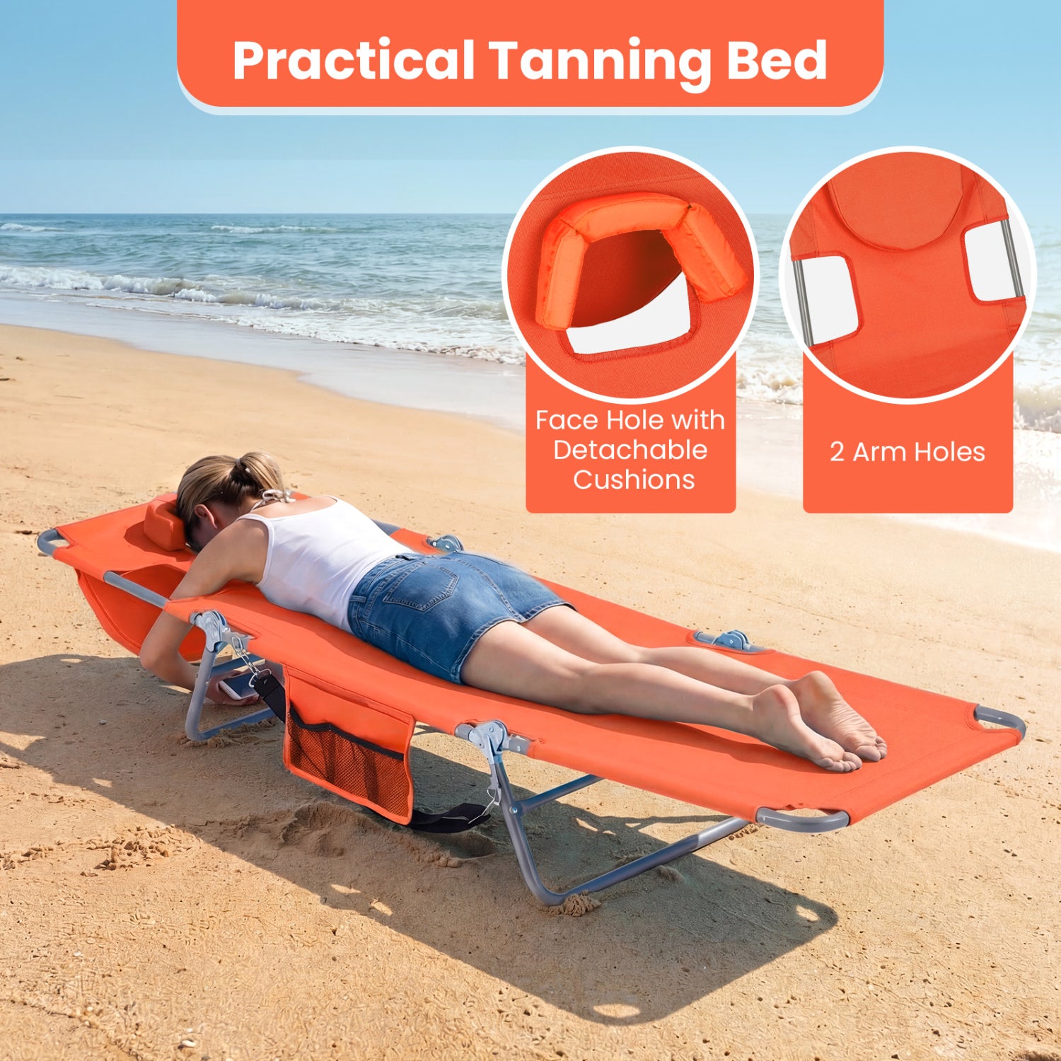Folding Beach Lounge Chair, Adjustable Backrest, Orange Beach & Lawn Chairs at Gallery Canada