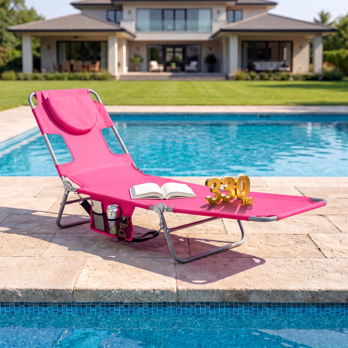 Folding Beach Lounge Chair, Adjustable Backrest, Pink Beach & Lawn Chairs at Gallery Canada