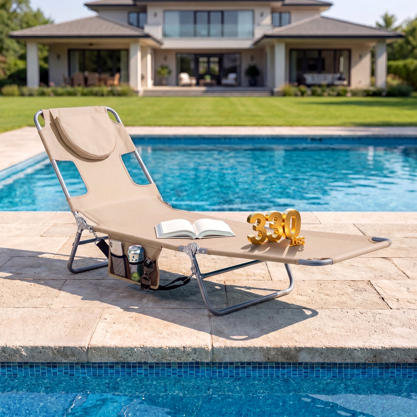 Folding Beach Lounge Chair, Adjustable Backrest, Beige Beach & Lawn Chairs at Gallery Canada