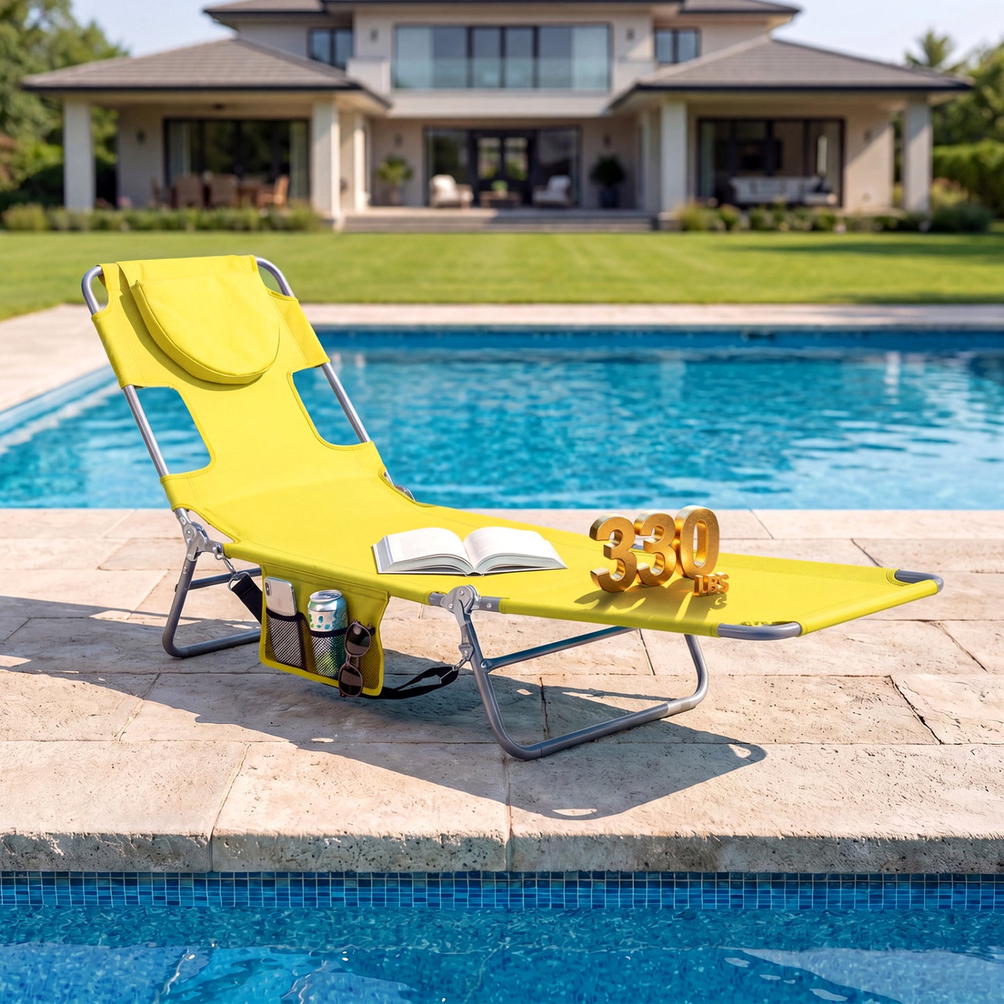 Folding Beach Lounge Chair, Adjustable Backrest, Yellow Beach & Lawn Chairs at Gallery Canada