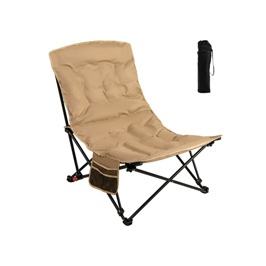 Folding Camping Chair for Adults with Adjustable Backrest and Carrying Bag, Khaki