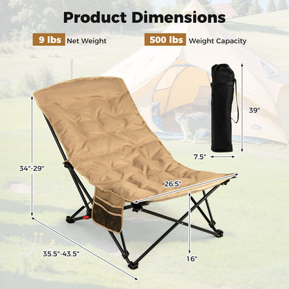 Folding Camping Chair for Adults with Adjustable Backrest and Carrying Bag, Khaki Camping Furniture at Gallery Canada