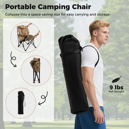 Folding Camping Chair for Adults with Adjustable Backrest and Carrying Bag, Khaki Camping Furniture at Gallery Canada