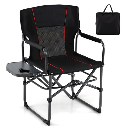 Folding Camping Chair With Side Table, Cup Holder, Black Camping Furniture Black at Gallery Canada
