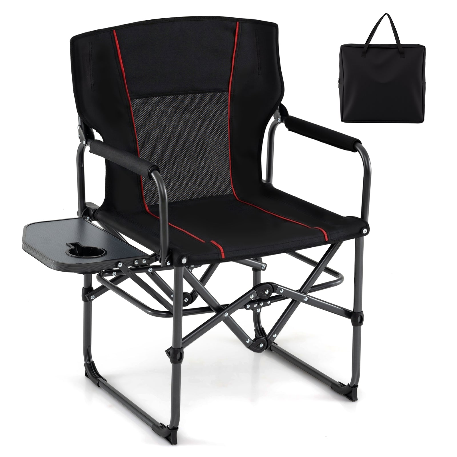 Folding Camping Chair With Side Table, Cup Holder, Black Camping Furniture at Gallery Canada
