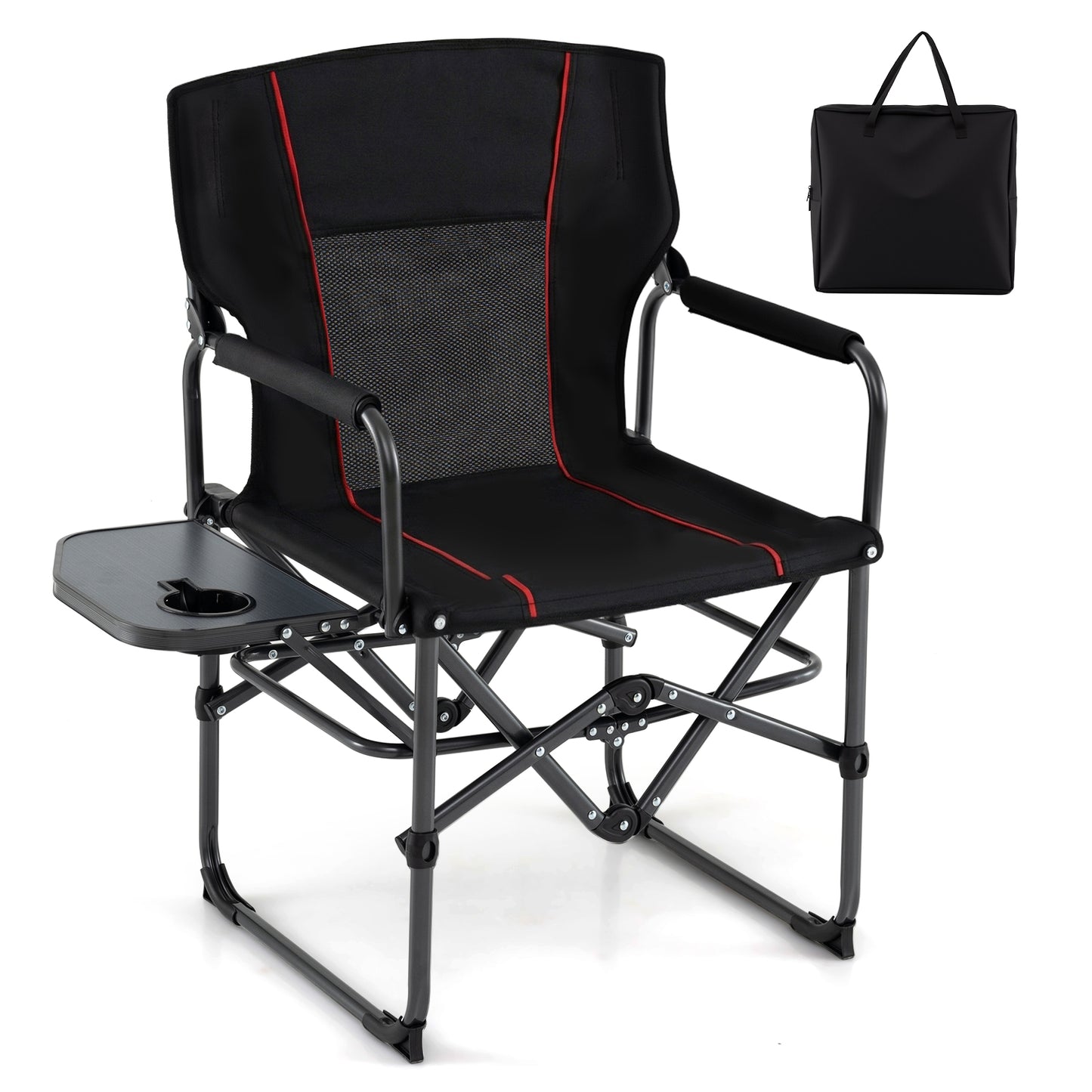 Folding Camping Chair With Side Table, Cup Holder, Black Camping Furniture at Gallery Canada