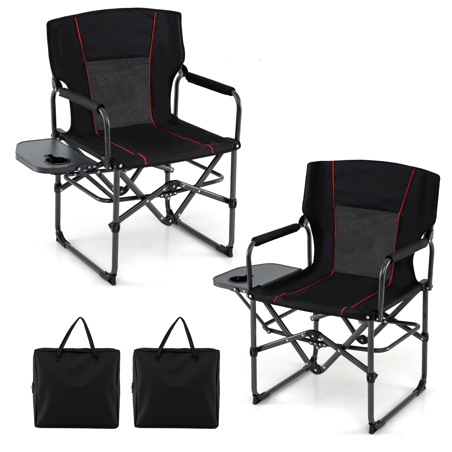 Folding Camping Chair With Side Table, Cup Holder, Black Camping Furniture at Gallery Canada