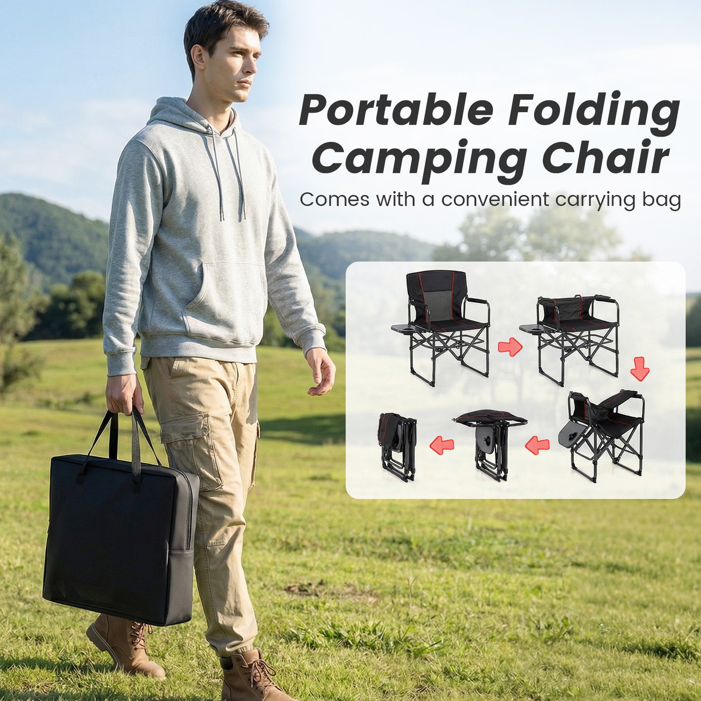 Folding Camping Chair With Side Table, Cup Holder, Black Camping Furniture at Gallery Canada