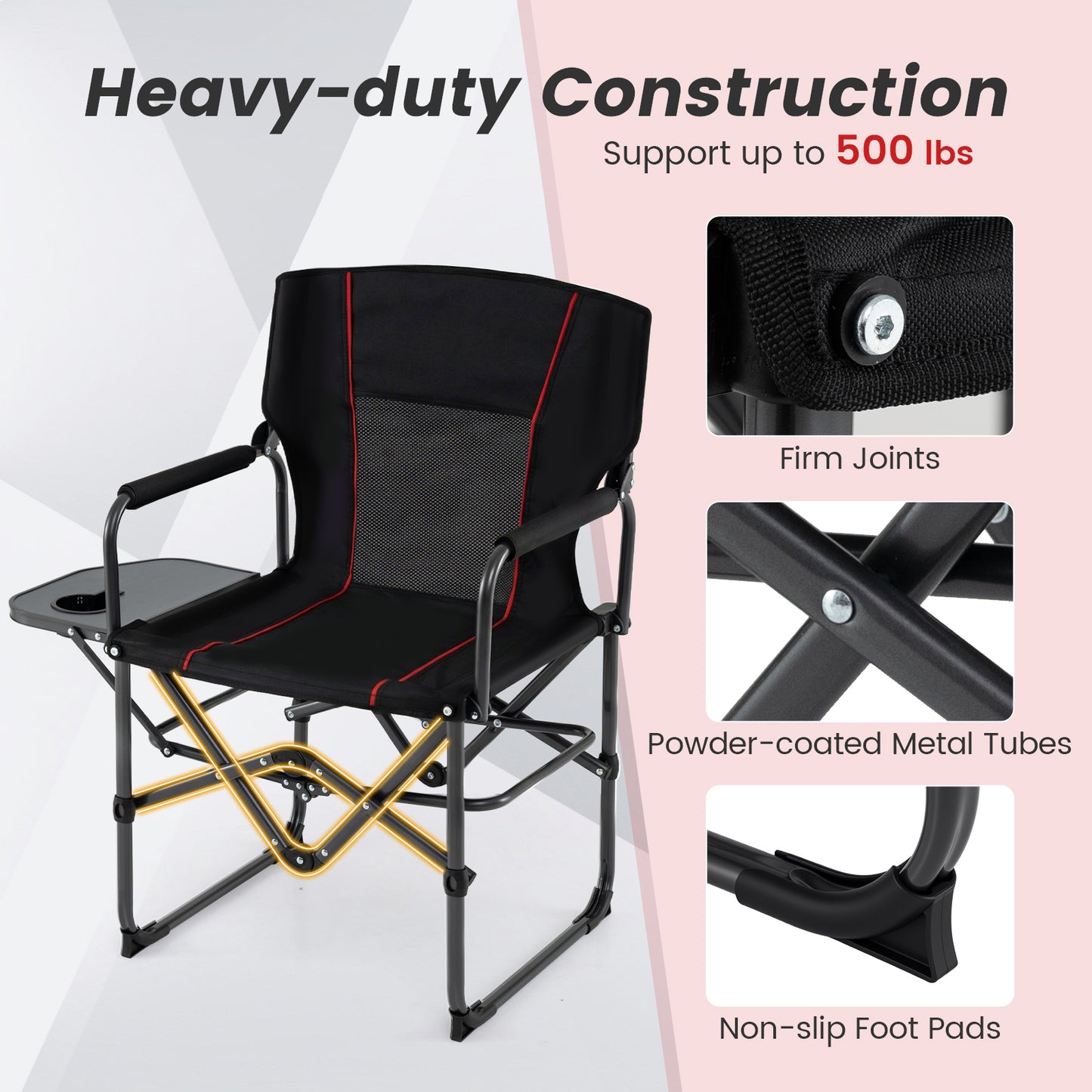 Folding Camping Chair With Side Table, Cup Holder, Black Camping Furniture at Gallery Canada