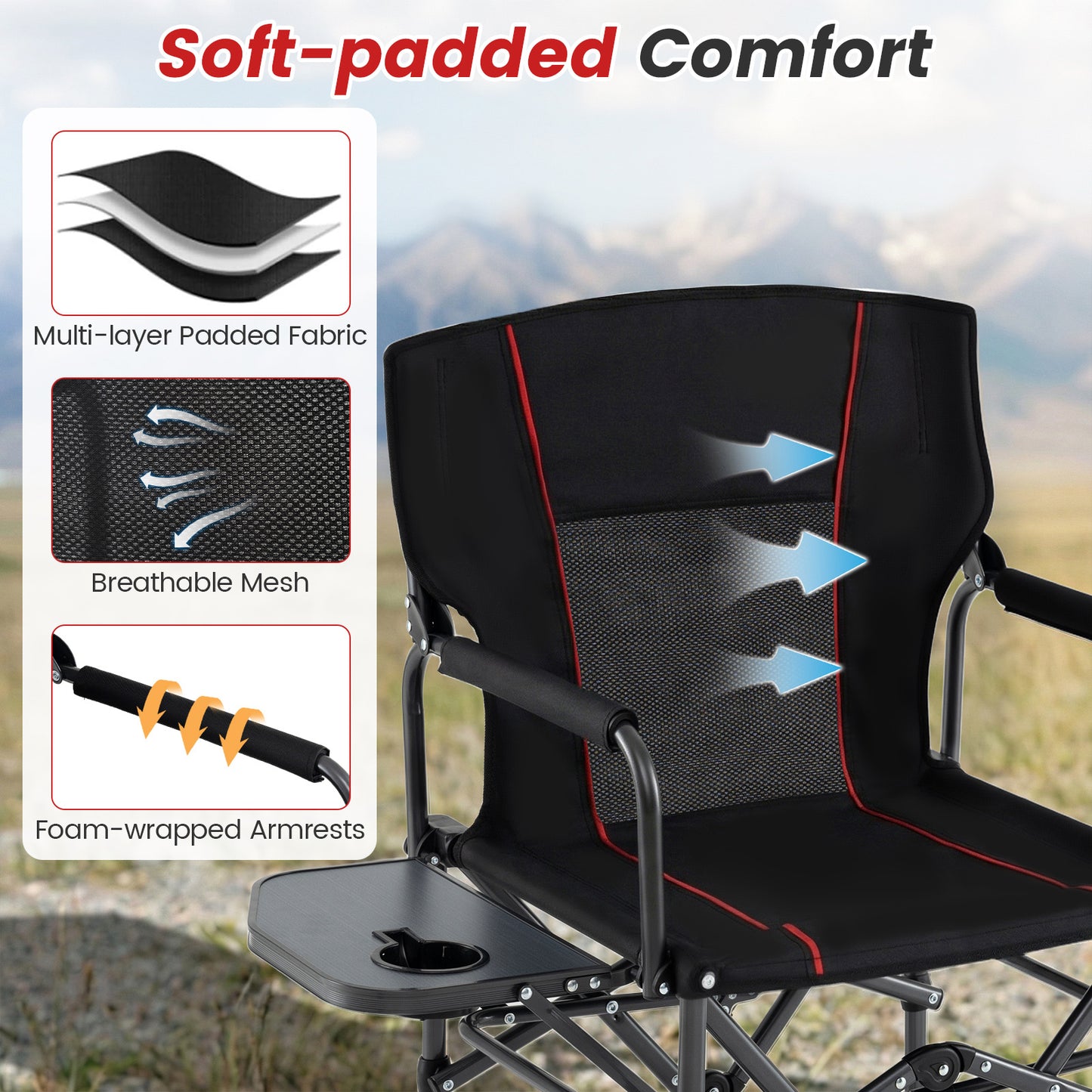Folding Camping Chair With Side Table, Cup Holder, Black Camping Furniture at Gallery Canada
