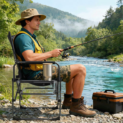 Folding Camping Chair With Side Table, Cup Holder, Black Camping Furniture at Gallery Canada