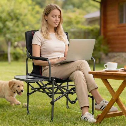 Folding Camping Chair With Side Table, Cup Holder, Black Camping Furniture at Gallery Canada