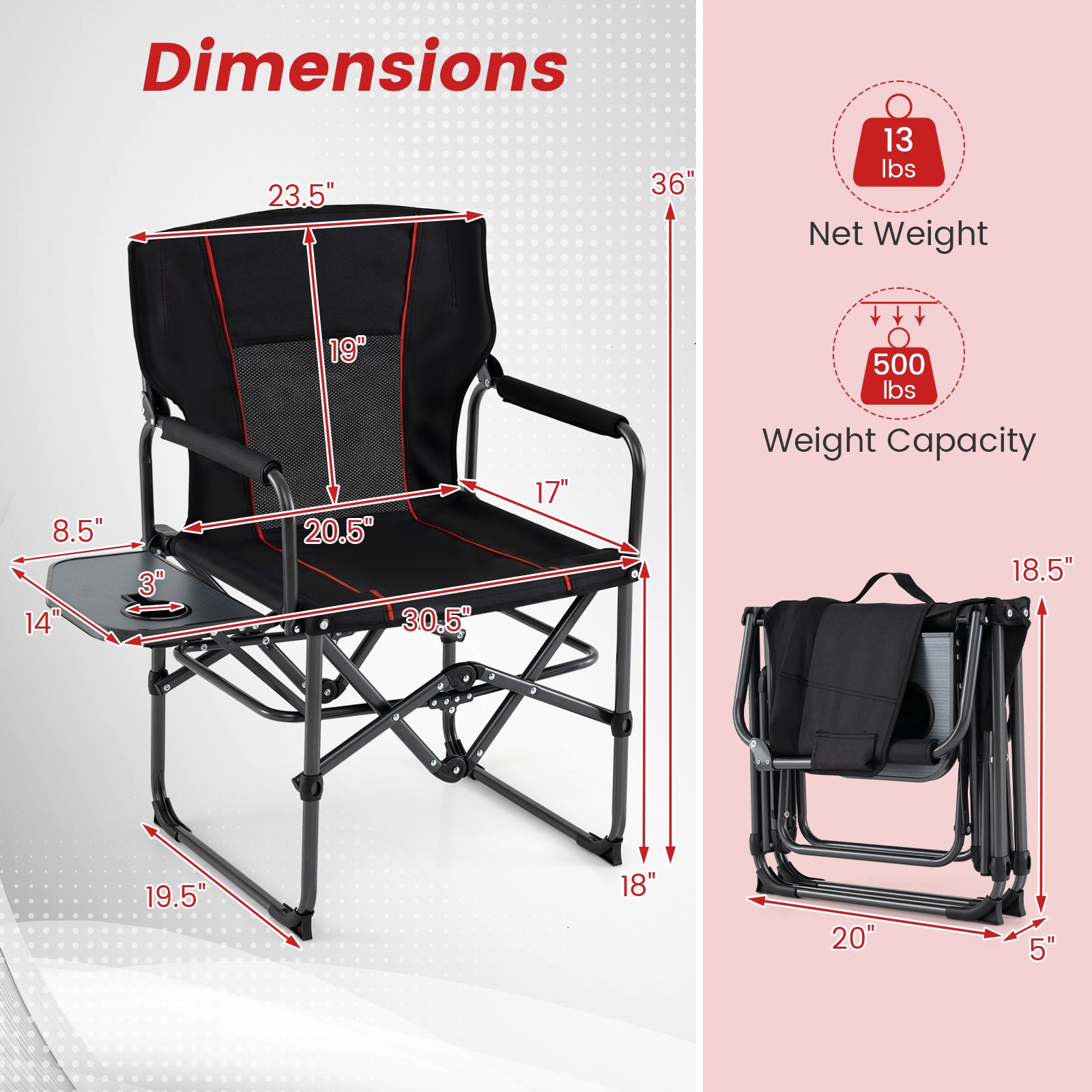 Folding Camping Chair With Side Table, Cup Holder, Black Camping Furniture at Gallery Canada