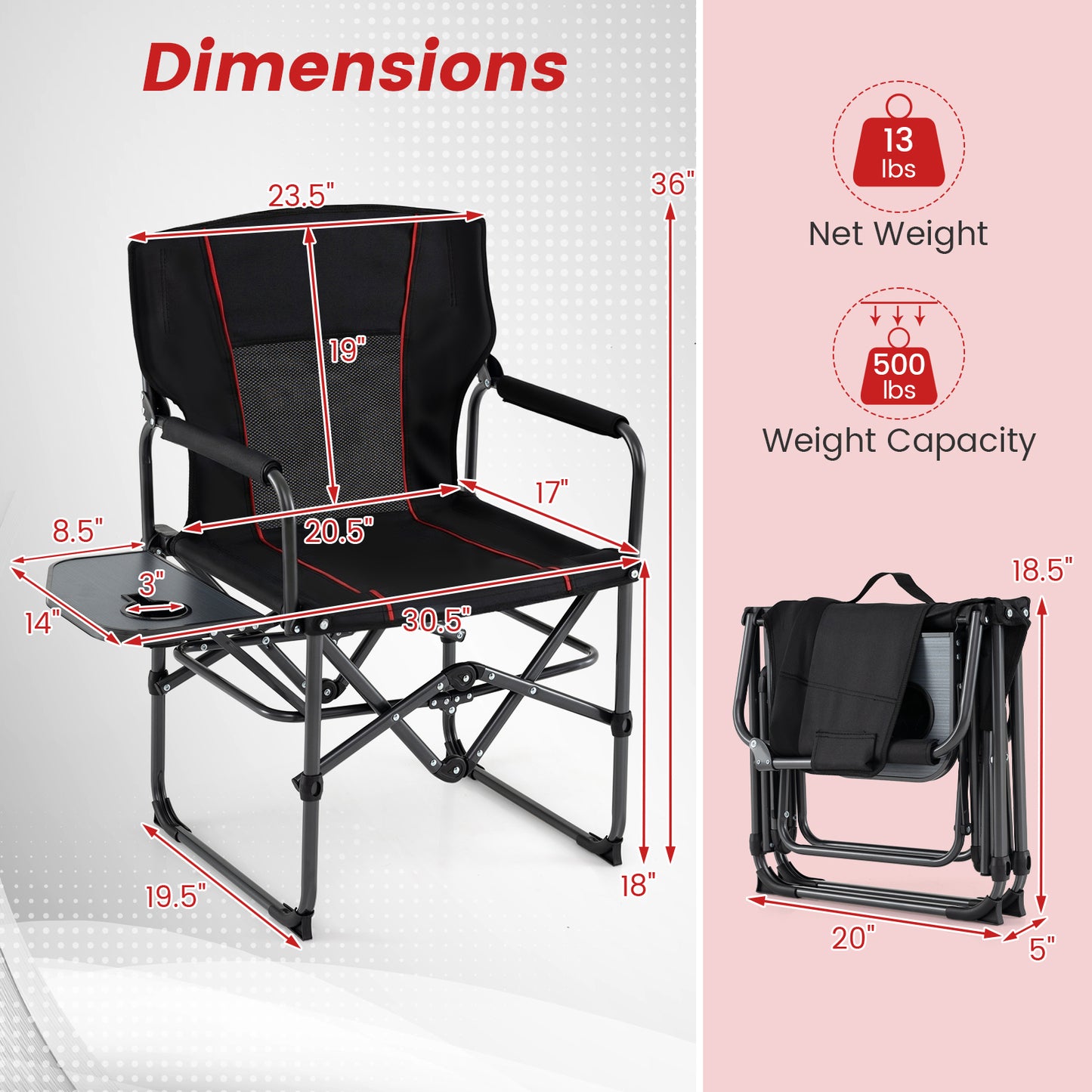 Folding Camping Chair With Side Table, Cup Holder, Black Camping Furniture at Gallery Canada