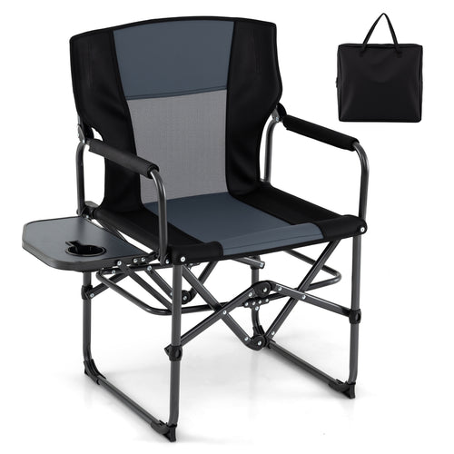 Folding Camping Chair, Side Table, Cup Holder, Carrying Bag, Gray, Black