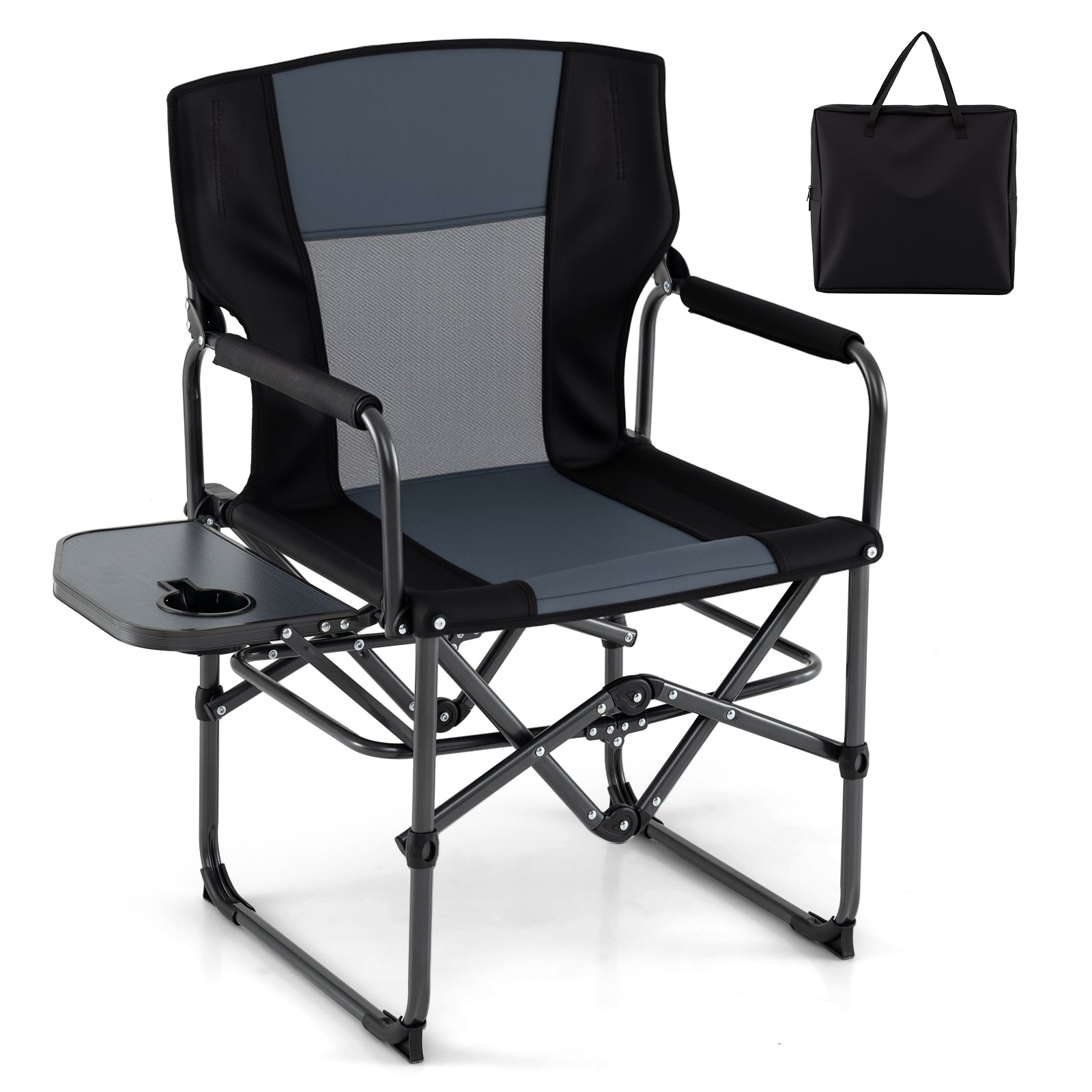 Folding Camping Chair, Side Table, Cup Holder, Carrying Bag, Gray, Black Camping Furniture at Gallery Canada