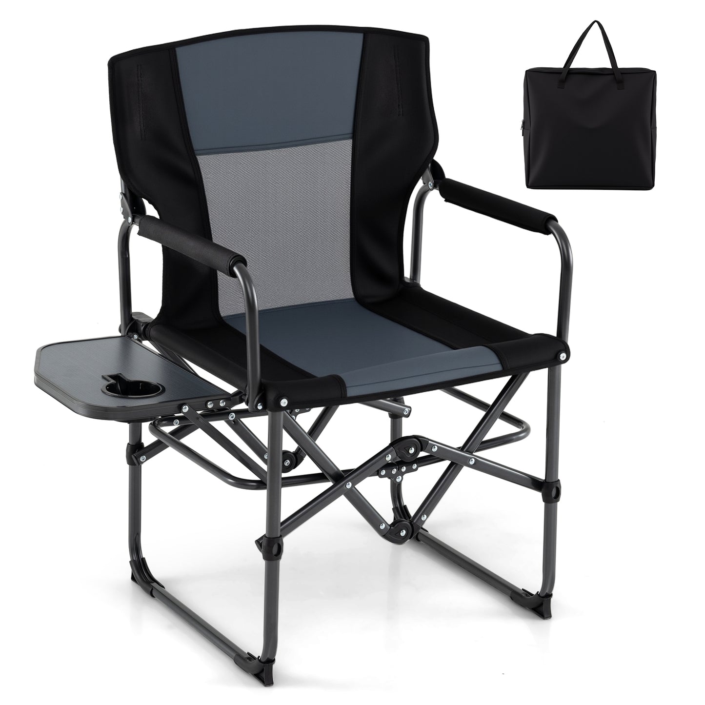 Folding Camping Chair, Side Table, Cup Holder, Carrying Bag, Gray, Black Camping Furniture at Gallery Canada