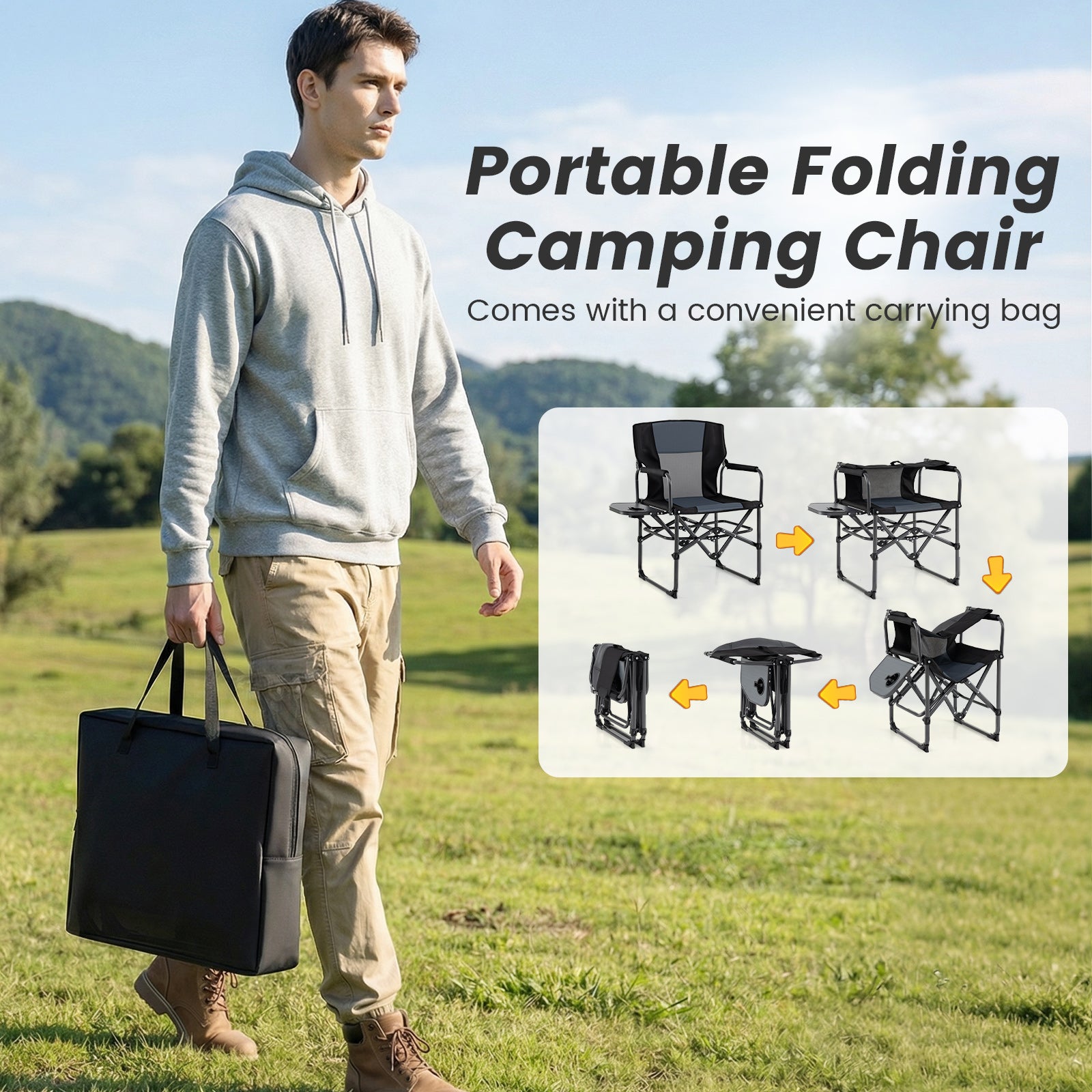 Folding Camping Chair, Side Table, Cup Holder, Carrying Bag, Gray, Black Camping Furniture at Gallery Canada