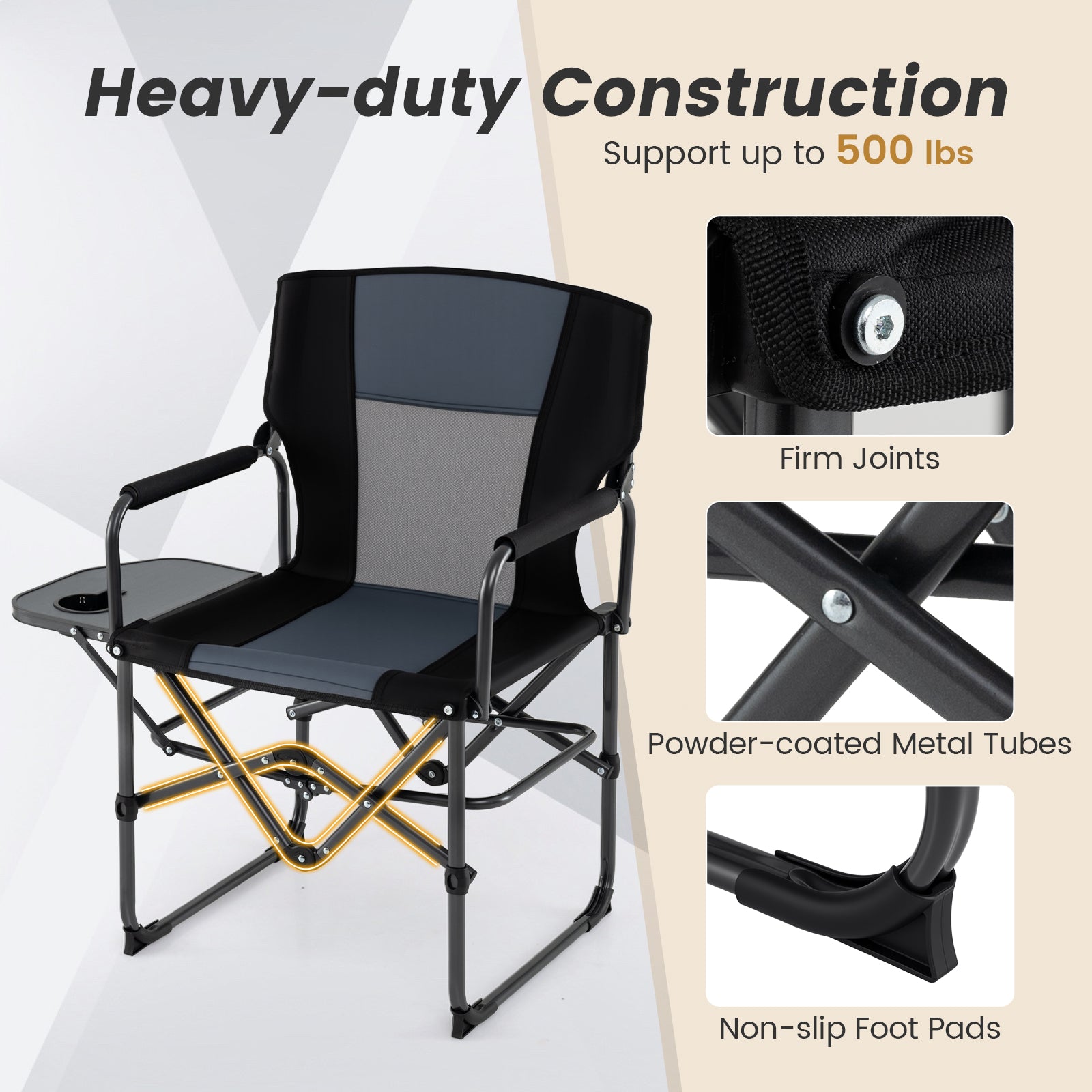 Folding Camping Chair, Side Table, Cup Holder, Carrying Bag, Gray, Black Camping Furniture at Gallery Canada