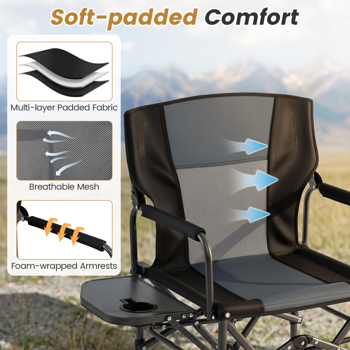 Folding Camping Chair, Side Table, Cup Holder, Carrying Bag, Gray, Black Camping Furniture at Gallery Canada