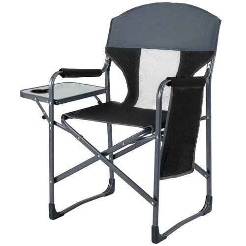 Folding Camping Chair With Cup Holder, Storage Pocket, Black