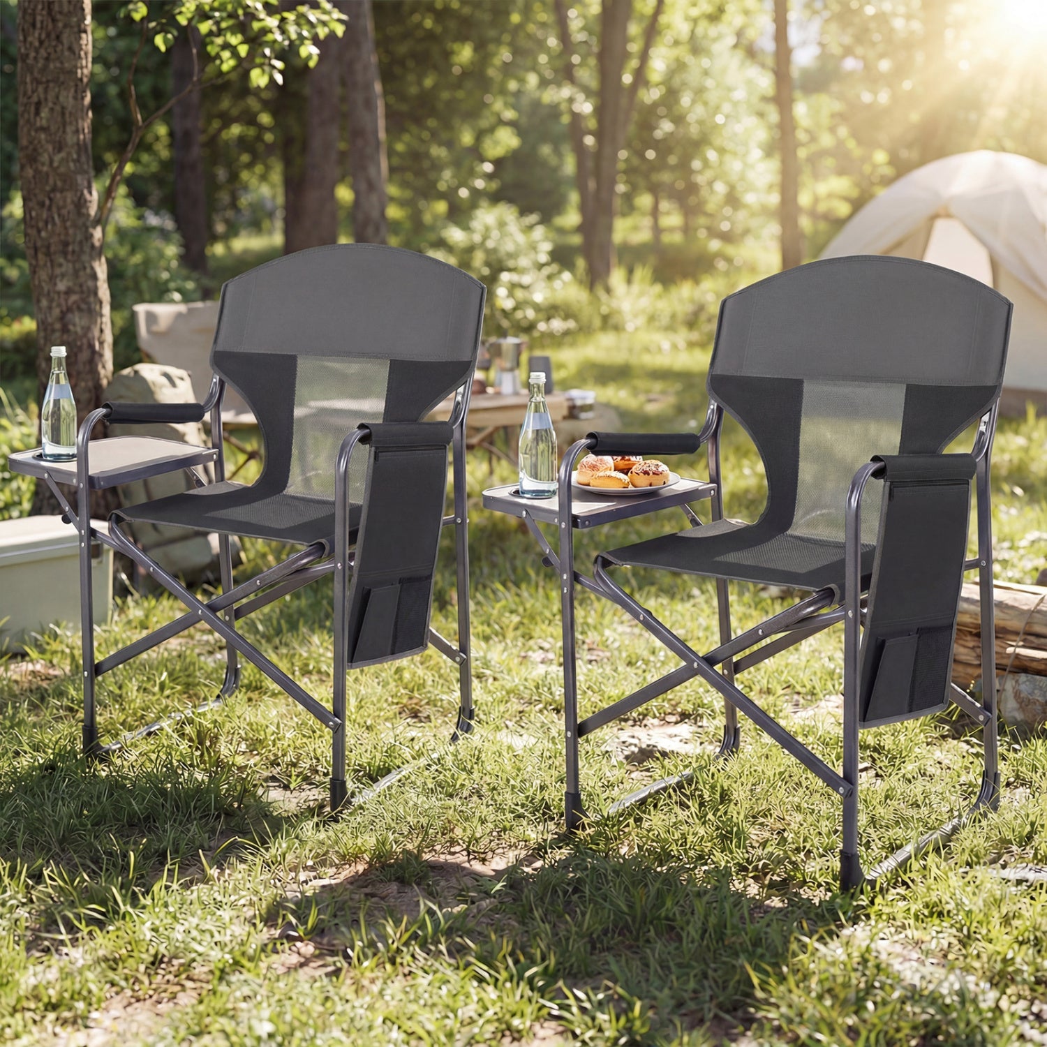 Folding Camping Chair With Cup Holder, Storage Pocket, Black Camping Furniture at Gallery Canada