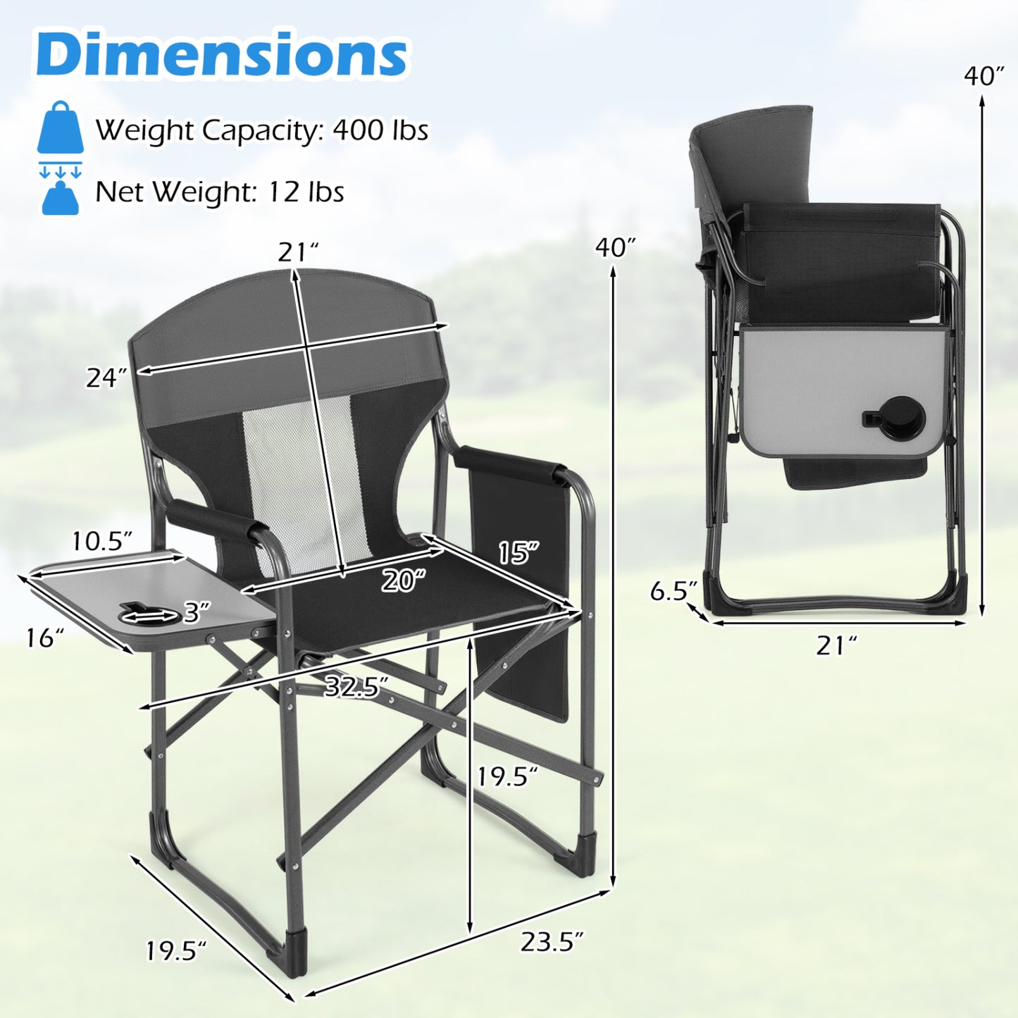 Folding Camping Chair With Cup Holder, Storage Pocket, Black Camping Furniture at Gallery Canada