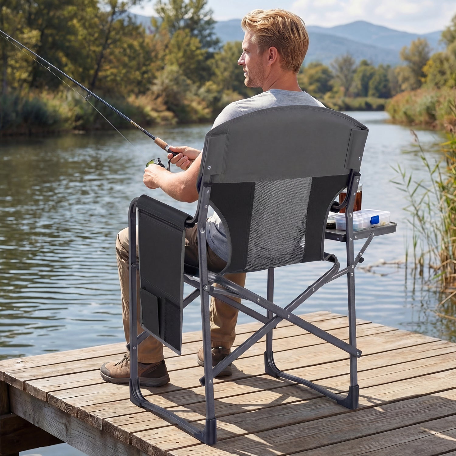 Folding Camping Chair With Cup Holder, Storage Pocket, Black Camping Furniture at Gallery Canada