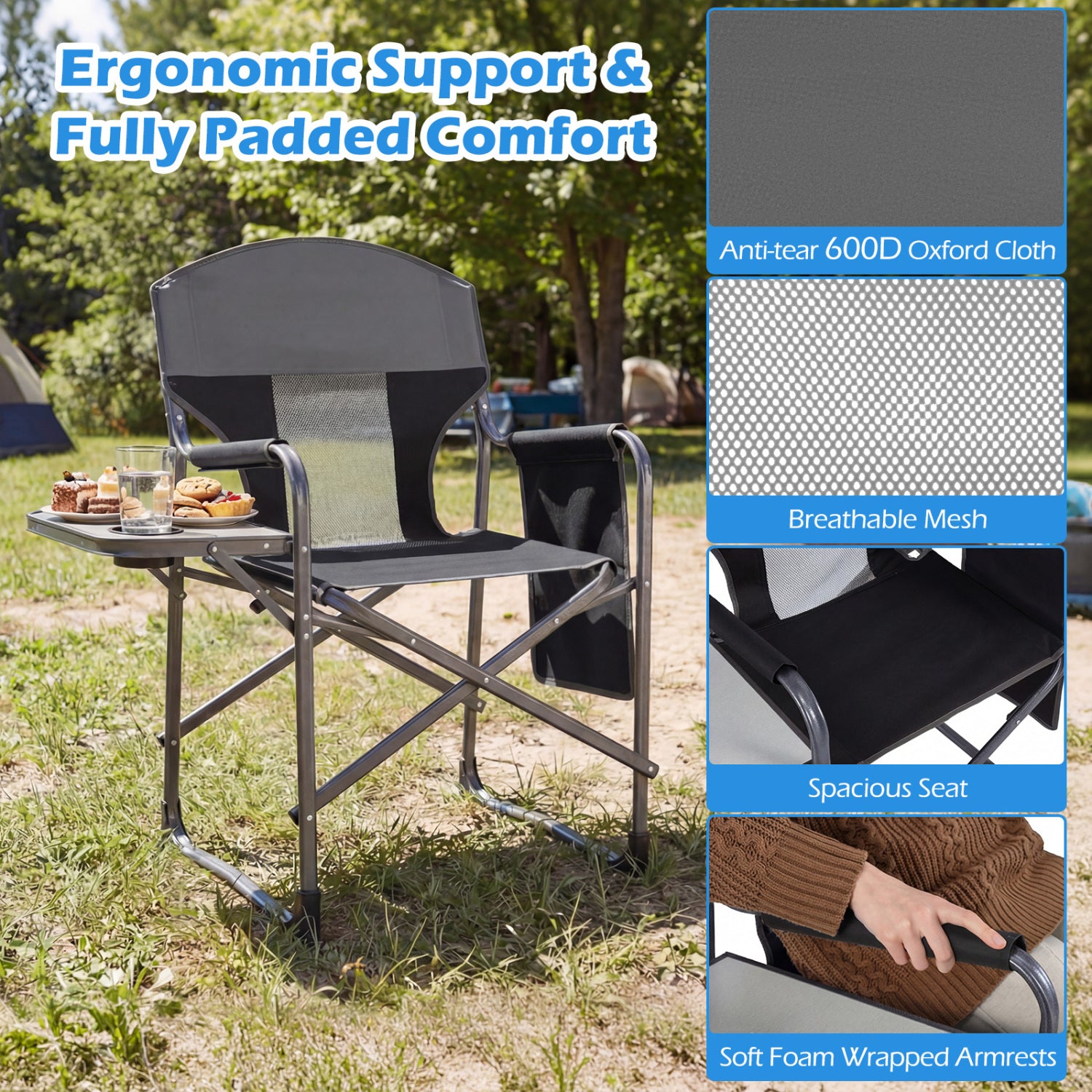 Folding Camping Chair With Cup Holder, Storage Pocket, Black Camping Furniture at Gallery Canada