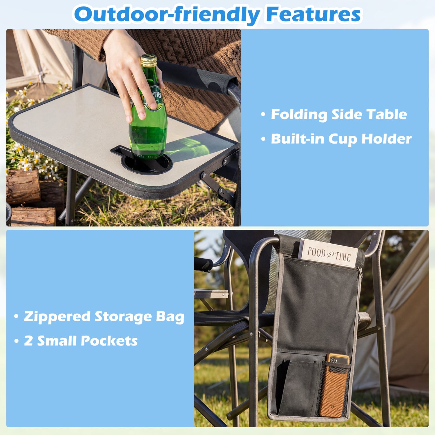 Folding Camping Chair With Cup Holder, Storage Pocket, Black Camping Furniture at Gallery Canada