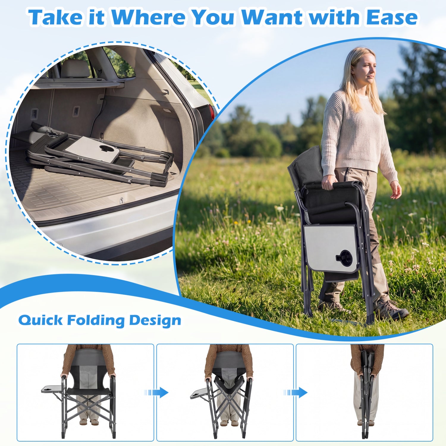 Folding Camping Chair With Cup Holder, Storage Pocket, Black Camping Furniture at Gallery Canada