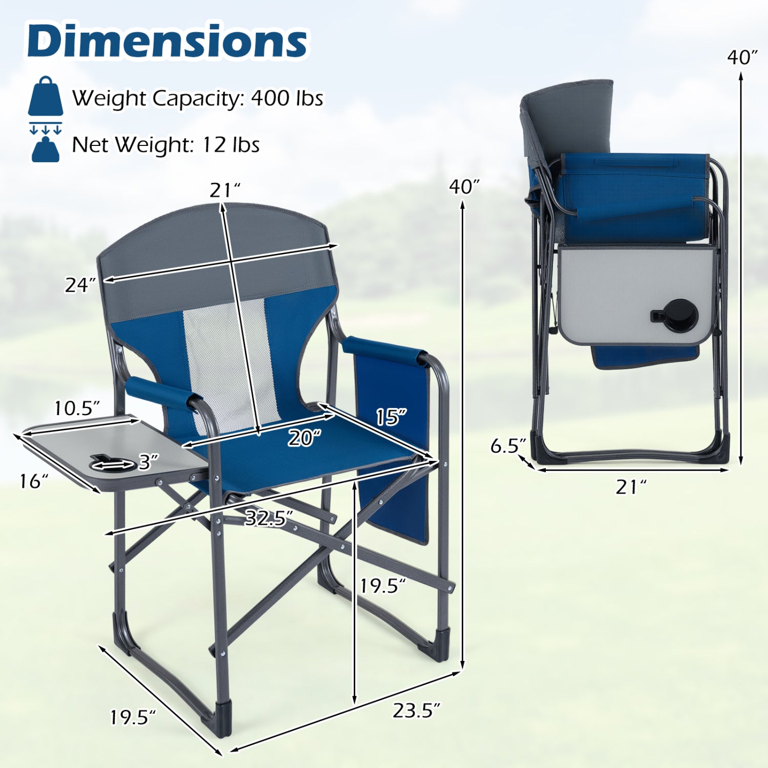 Folding Camping Chair With Cup Holder, Storage Pocket, Navy Camping Furniture at Gallery Canada