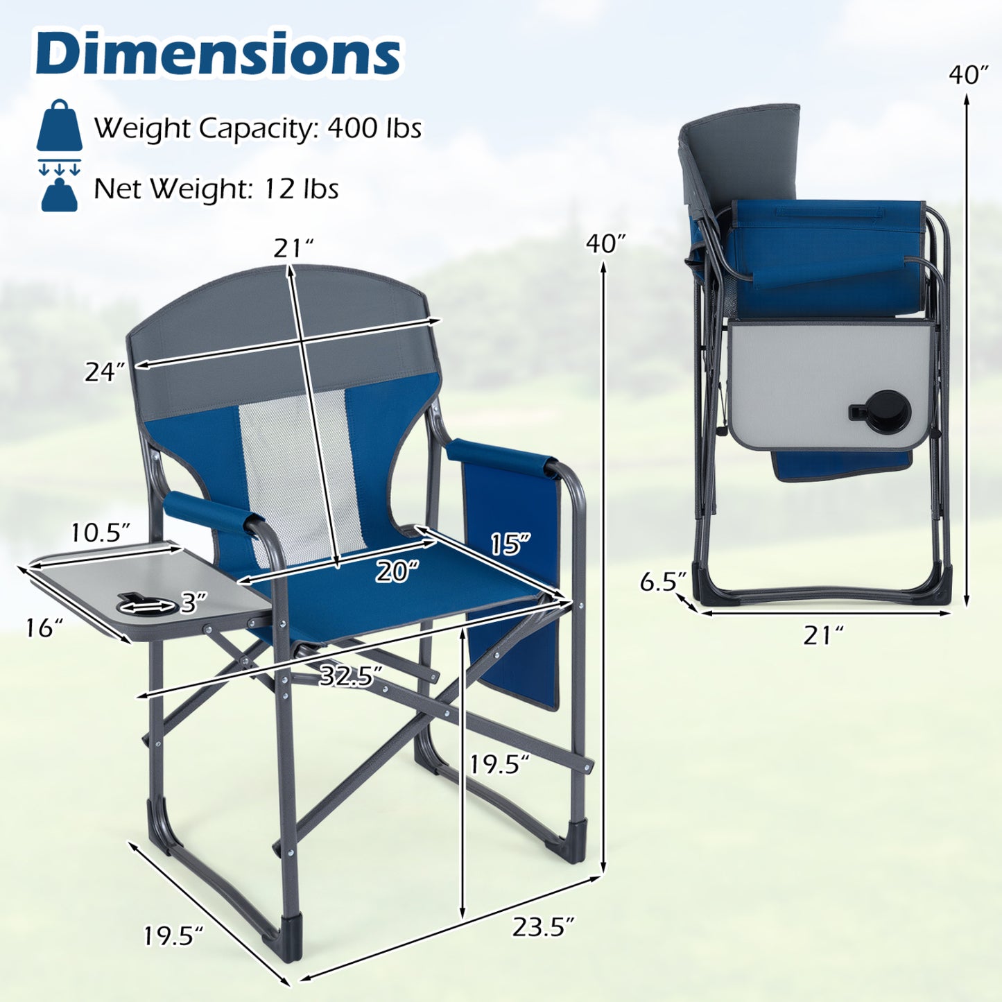 Folding Camping Chair With Cup Holder, Storage Pocket, Navy Camping Furniture at Gallery Canada