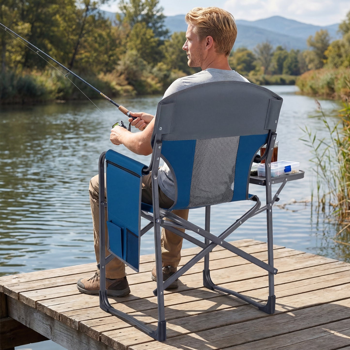 Folding Camping Chair With Cup Holder, Storage Pocket, Navy Camping Furniture at Gallery Canada