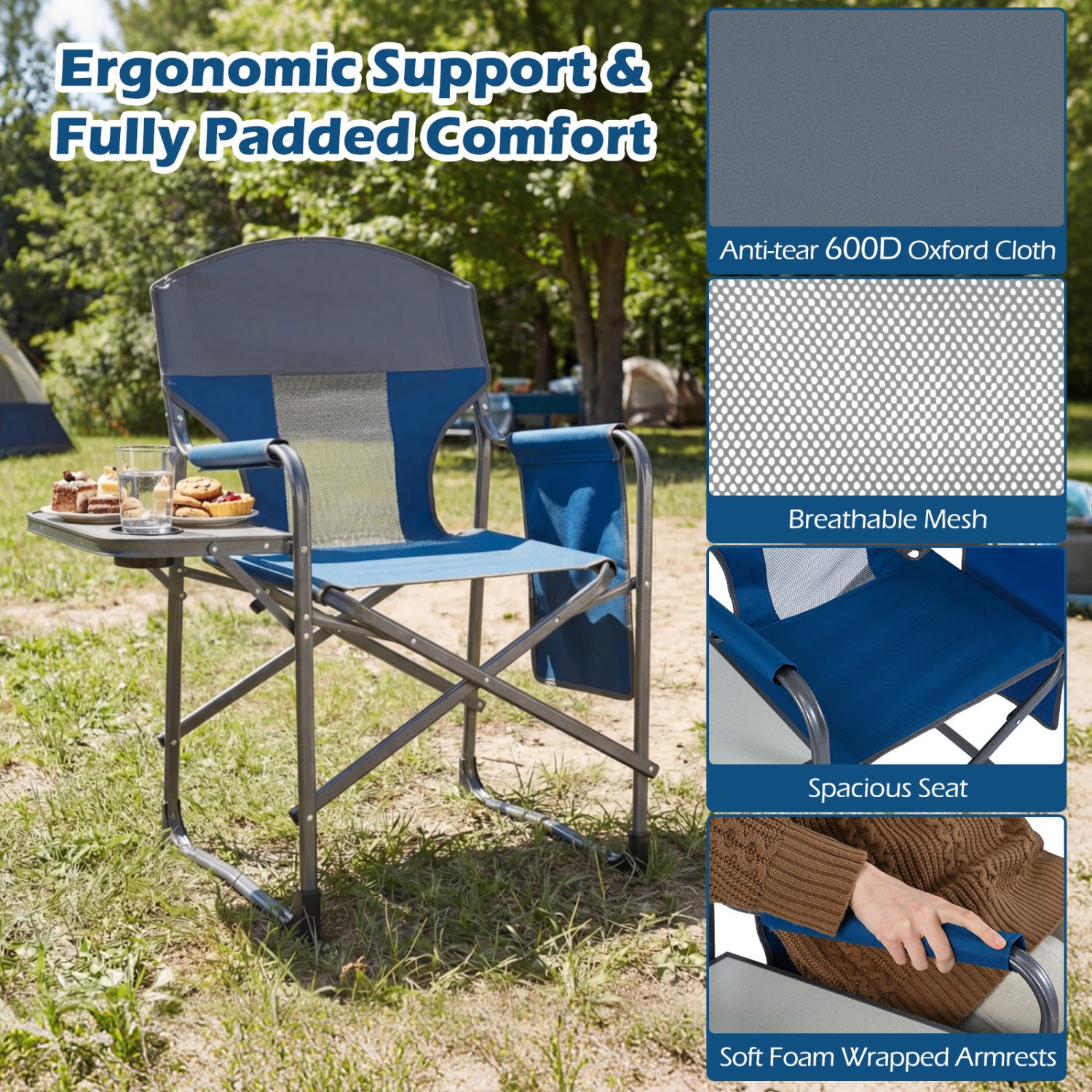 Folding Camping Chair With Cup Holder, Storage Pocket, Navy Camping Furniture at Gallery Canada