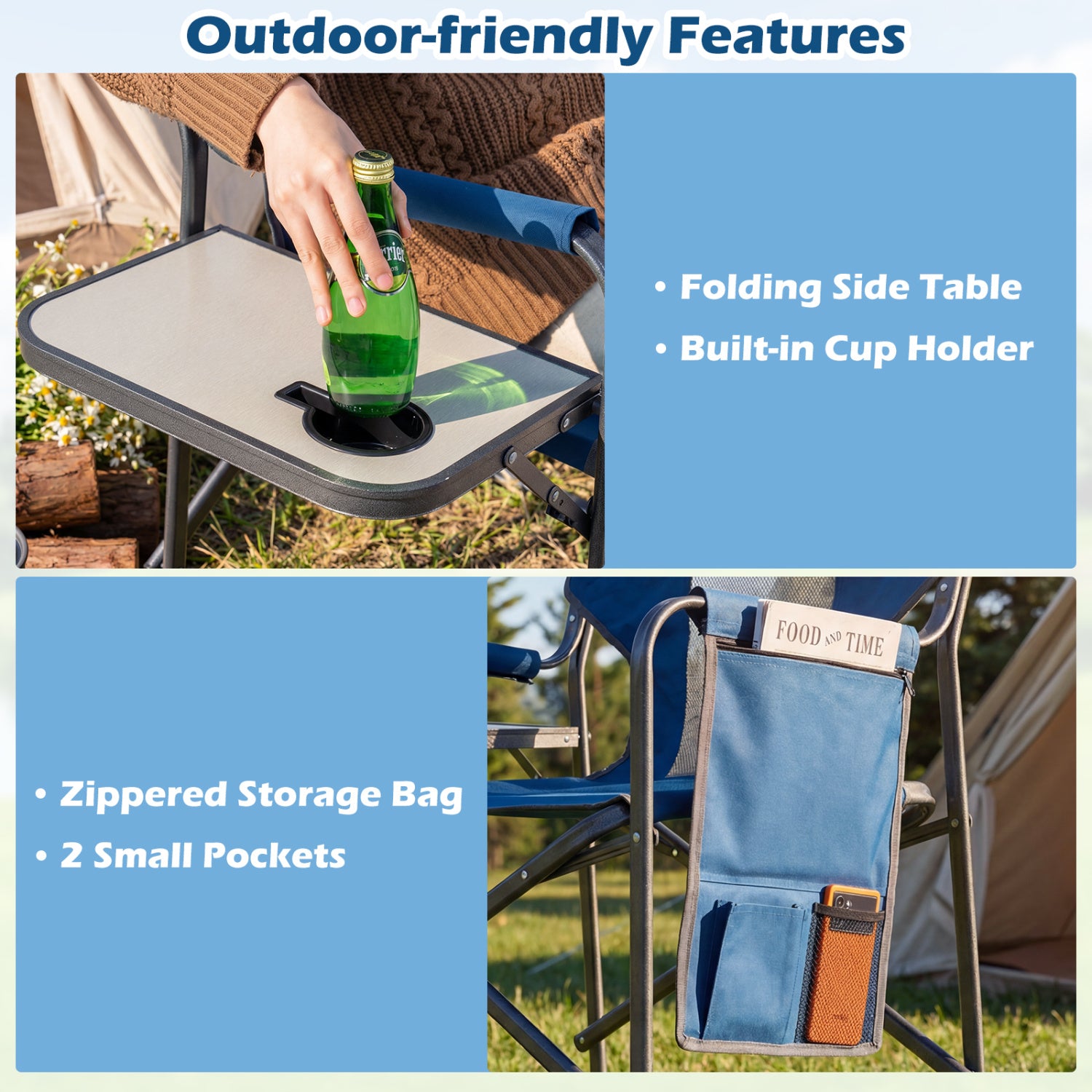 Folding Camping Chair With Cup Holder, Storage Pocket, Navy Camping Furniture at Gallery Canada