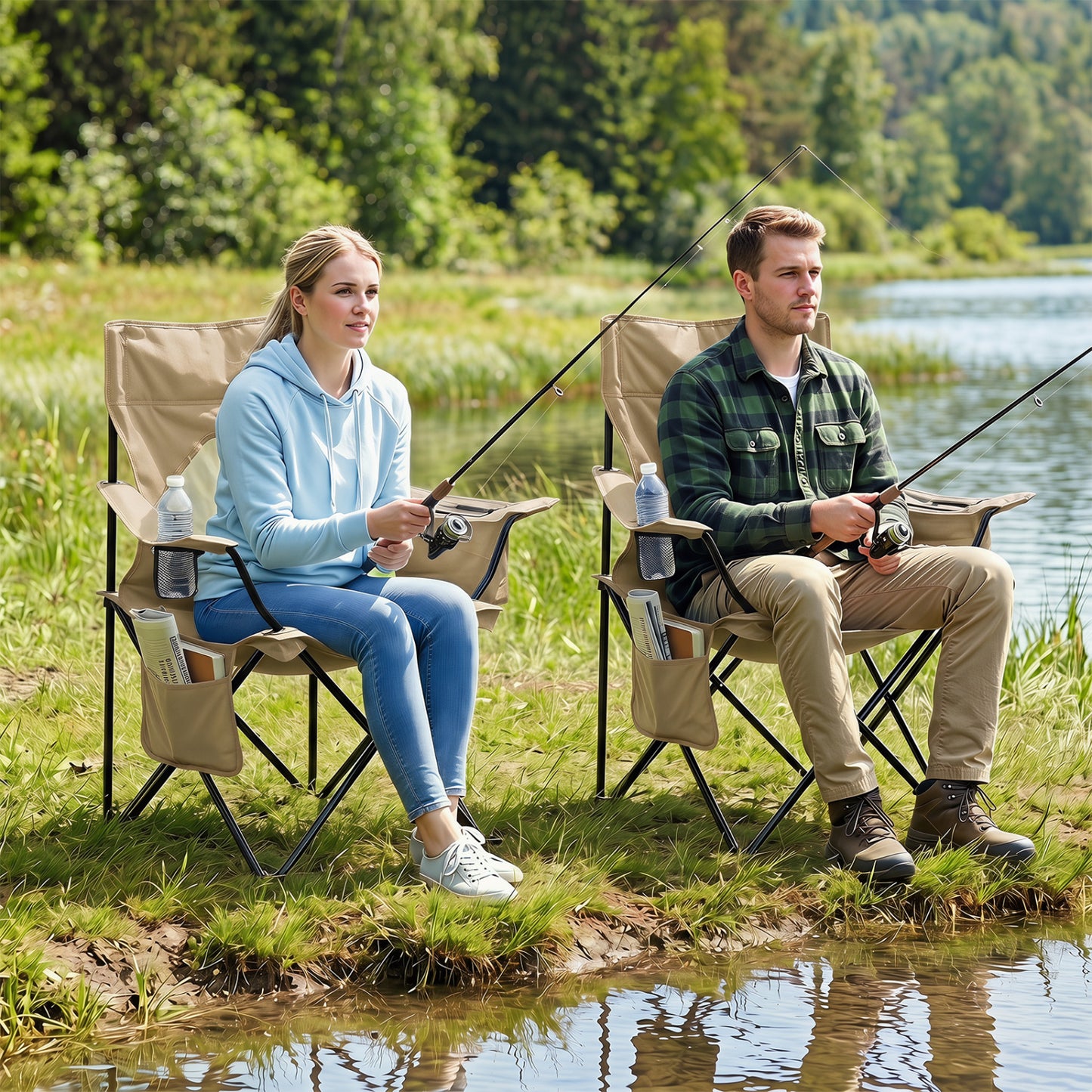 Folding Camping Chair With Mesh Backrest, Green