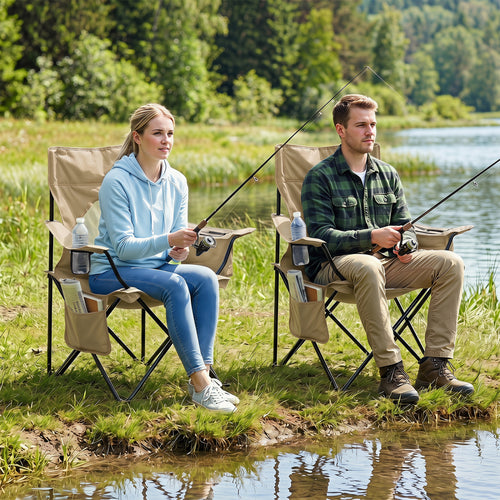 Folding Camping Chair With Mesh Backrest, Green