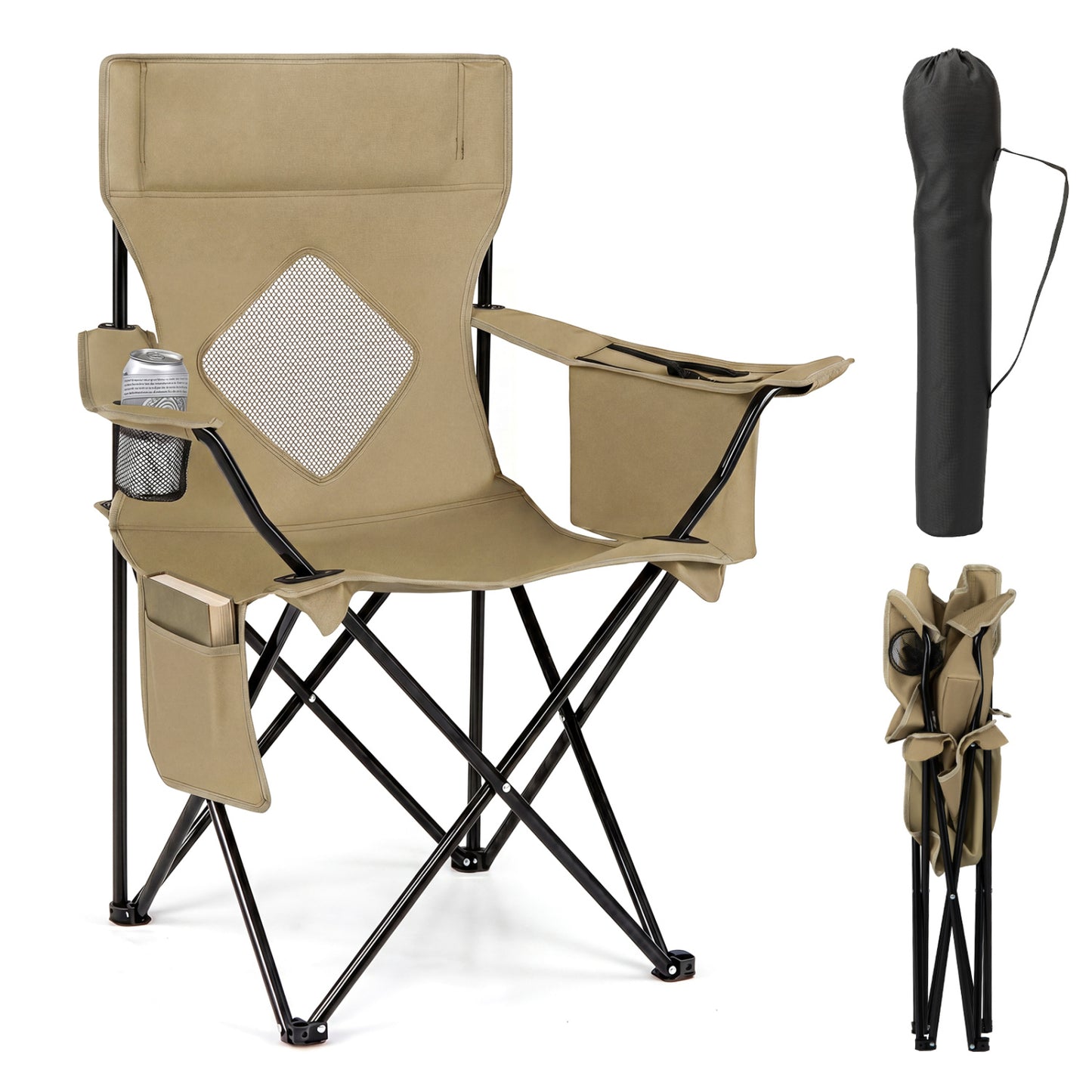 Folding Camping Chair With Mesh Backrest, Green