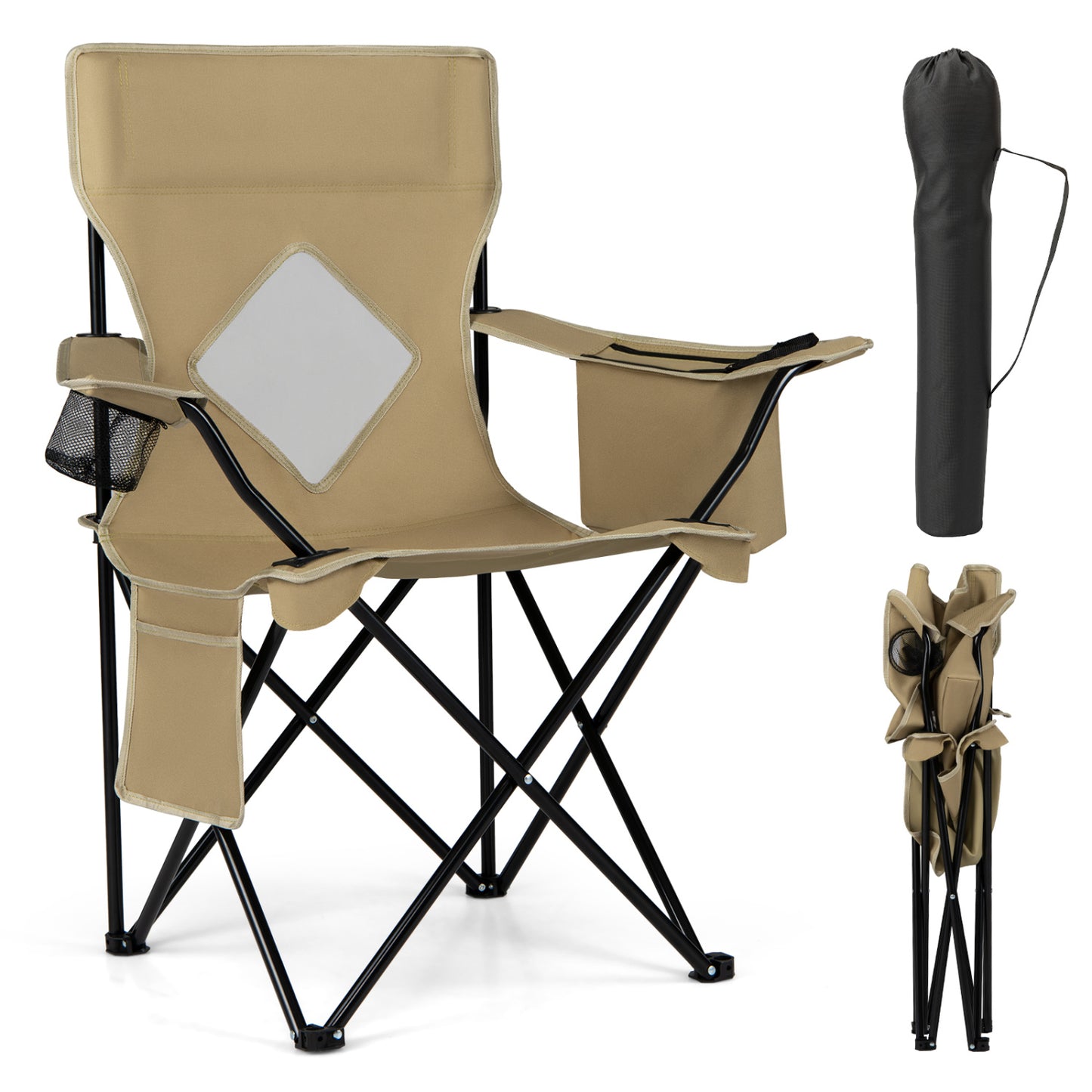 Folding Camping Chair With Mesh Backrest, Green
