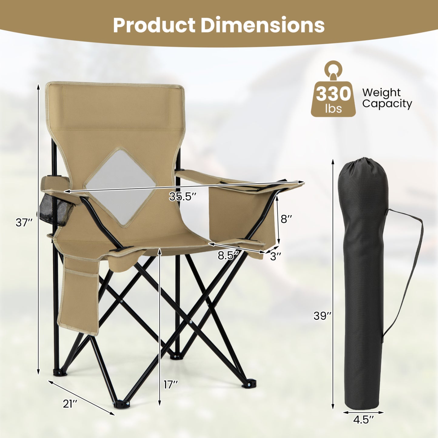 Folding Camping Chair With Mesh Backrest, Green