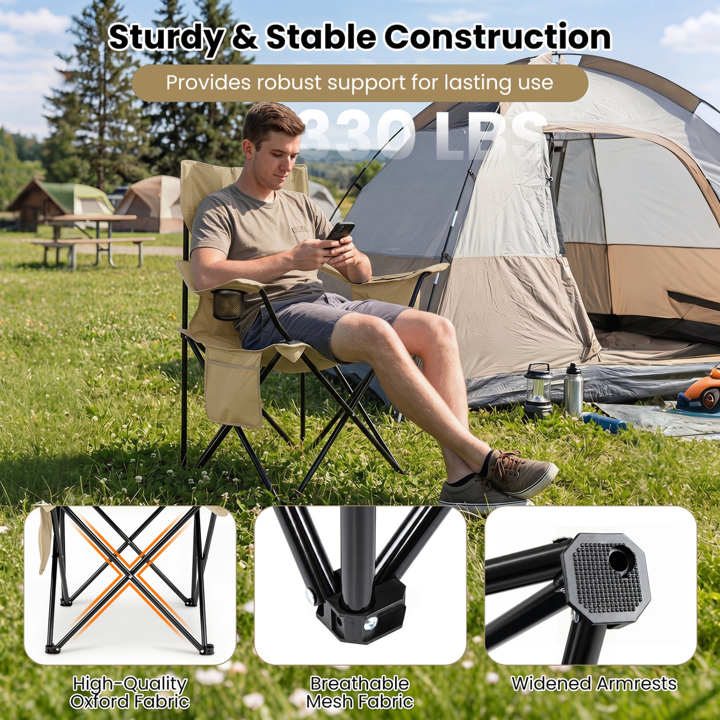 Folding Camping Chair With Mesh Backrest, Green