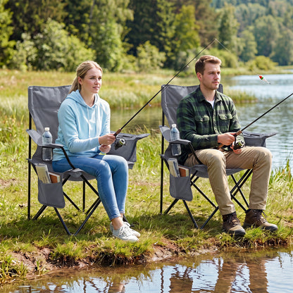 Folding Camping Chair with Mesh Back, Gray