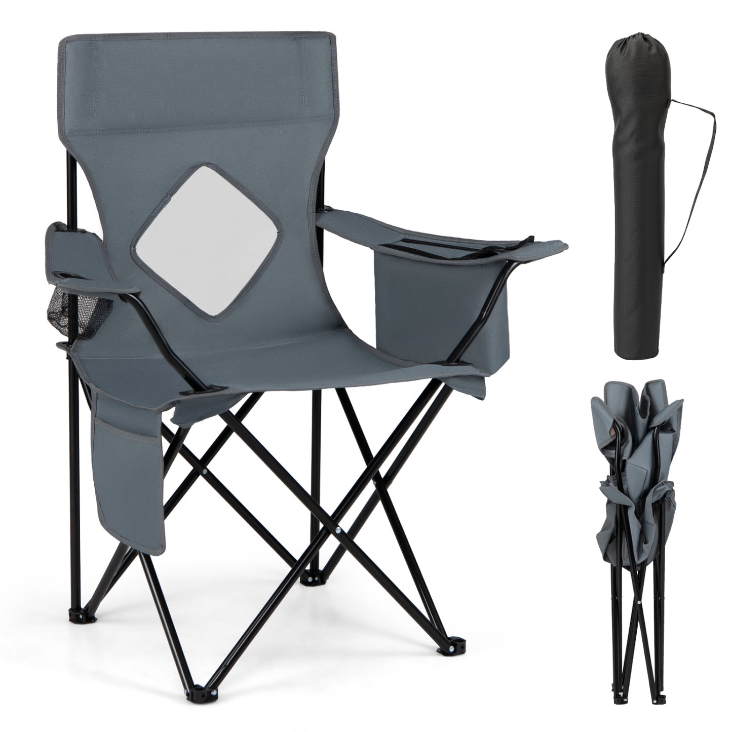 Folding Camping Chair with Mesh Back, Gray