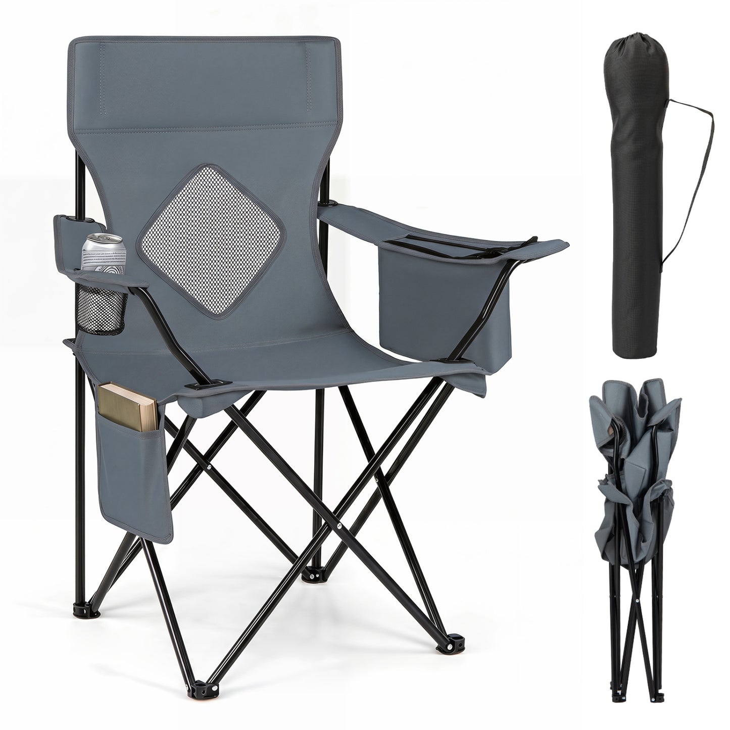 Folding Camping Chair with Mesh Back, Gray