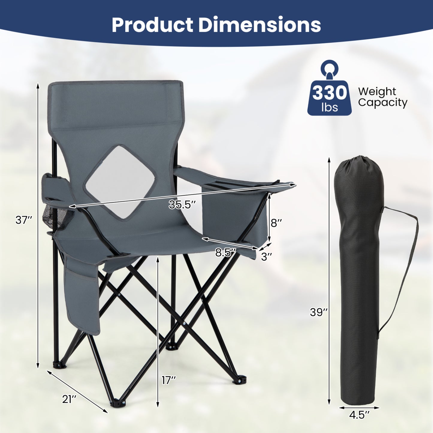 Folding Camping Chair with Mesh Back, Gray