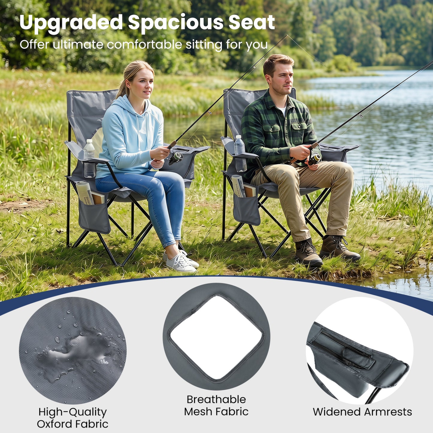 Folding Camping Chair with Mesh Back, Gray