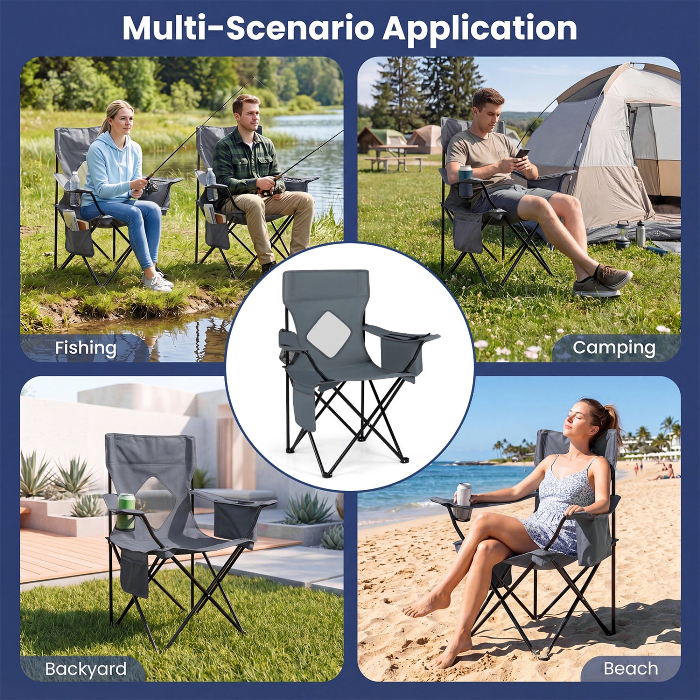 Folding Camping Chair with Mesh Back, Gray Camping Furniture at Gallery Canada