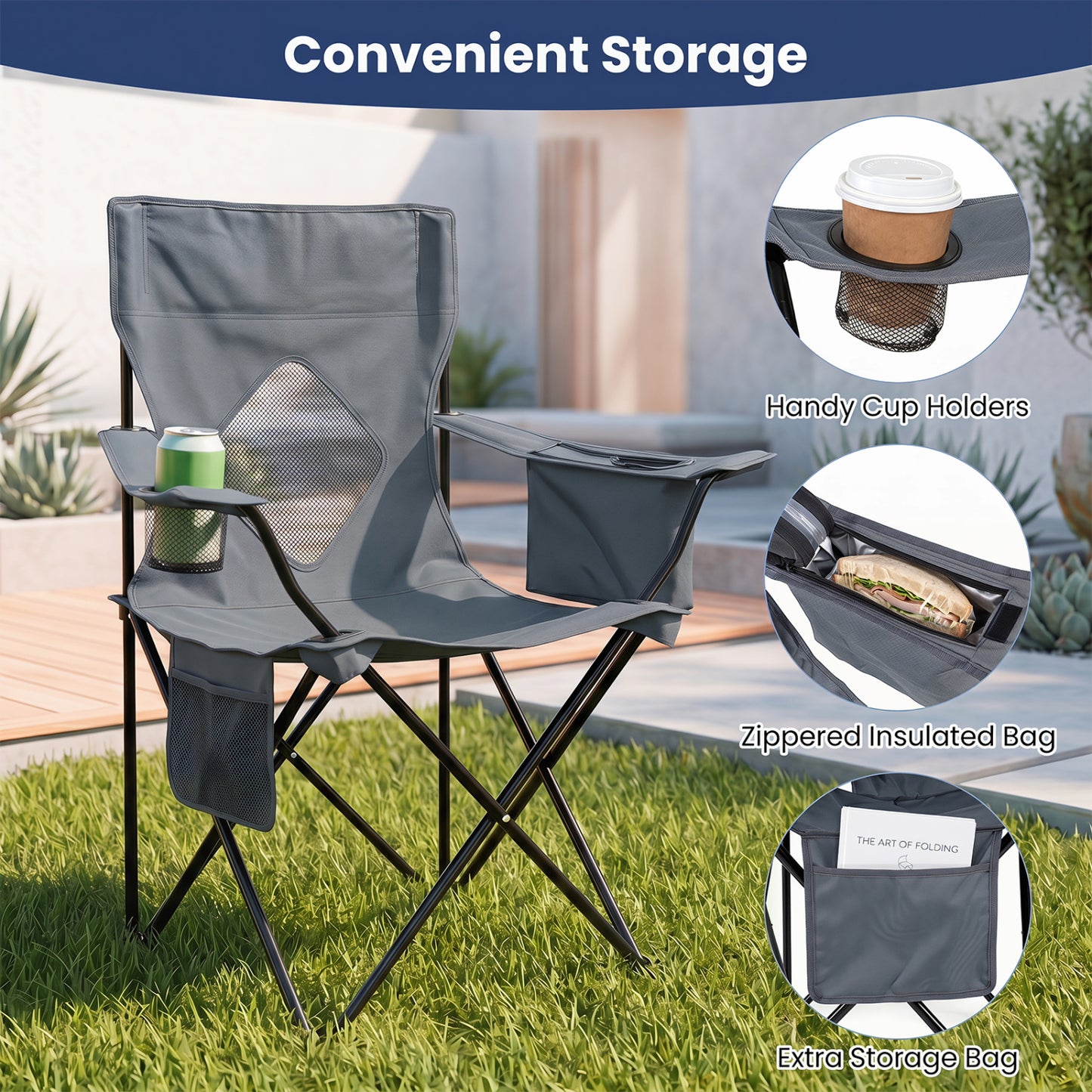 Folding Camping Chair with Mesh Back, Gray Camping Furniture at Gallery Canada