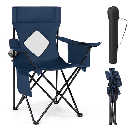Folding Camping Chair, Mesh Backrest, Metal Frame, Bag, Blue